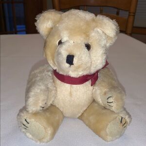 Plush Cream Teddy Bear with Burgundy Ribbon